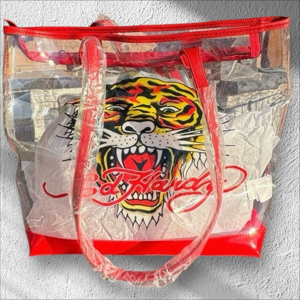 ED HARDY Red / Transparent Tattoo Tiger 🐅 Tote Bag